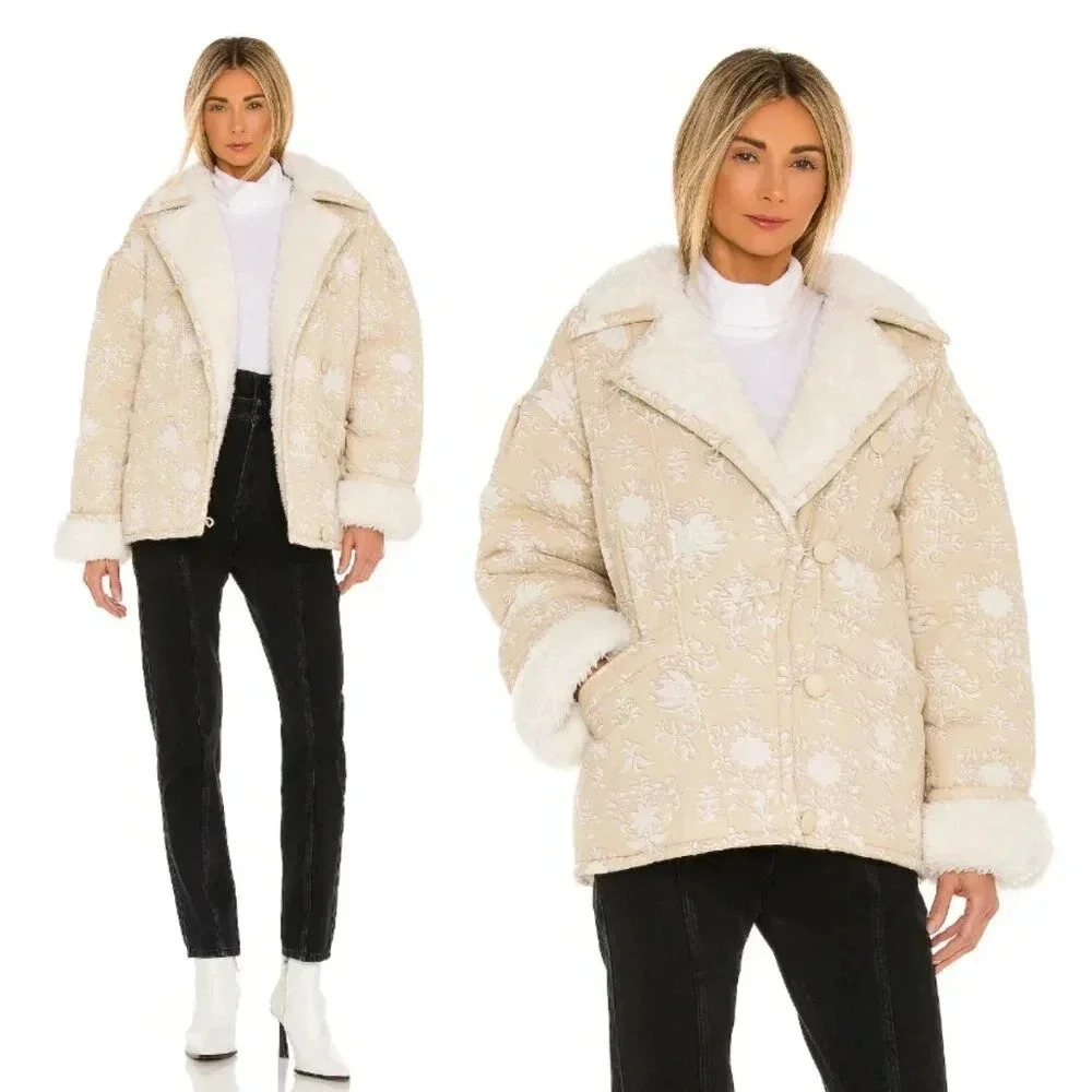 NEW Tularosa Isobel Jacket Beige Ivory Jaipur Sherpa - Picture 2 of 11